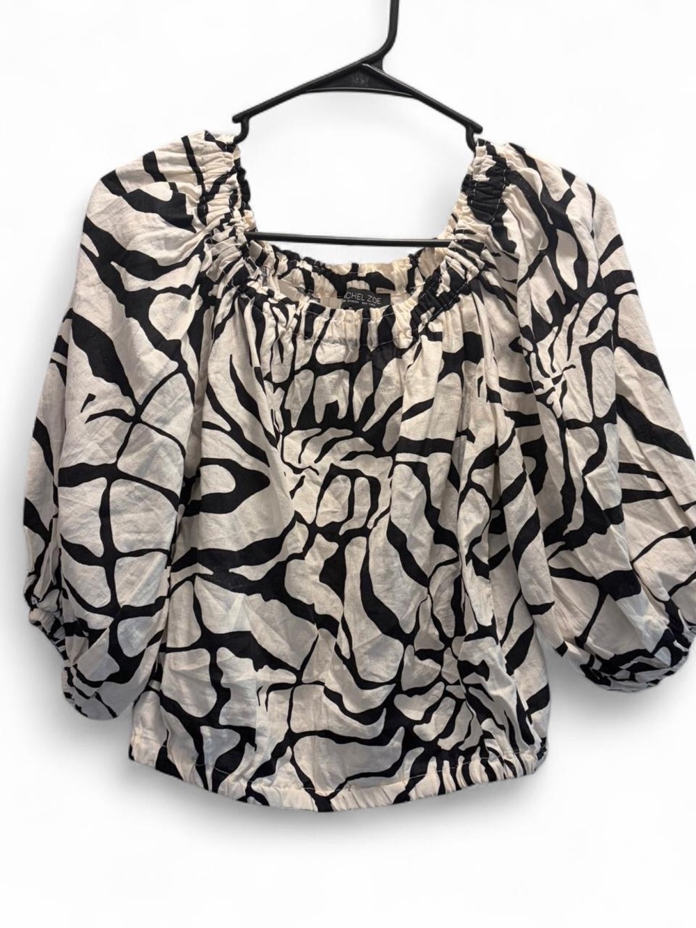 Abstract on or off shoulder Rachel Zoe Black & Cream Off-Shoulder Peasant Blouse